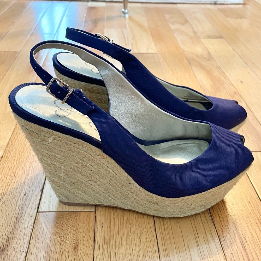 Jessica Simpson DP Purple Slingback Peep-toe Wedge Sandal Sz 6.5 - Picture 8 of 8